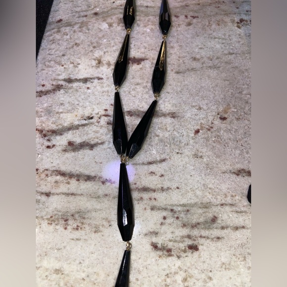 Vintage Long Black Glass Beads Necklace - Picture 3 of 8